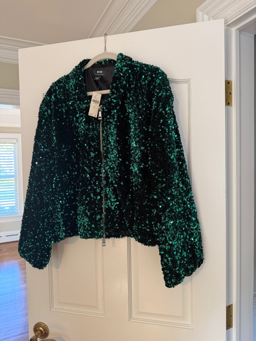 Maeve sequined Green Jacket with Zip Front NWT